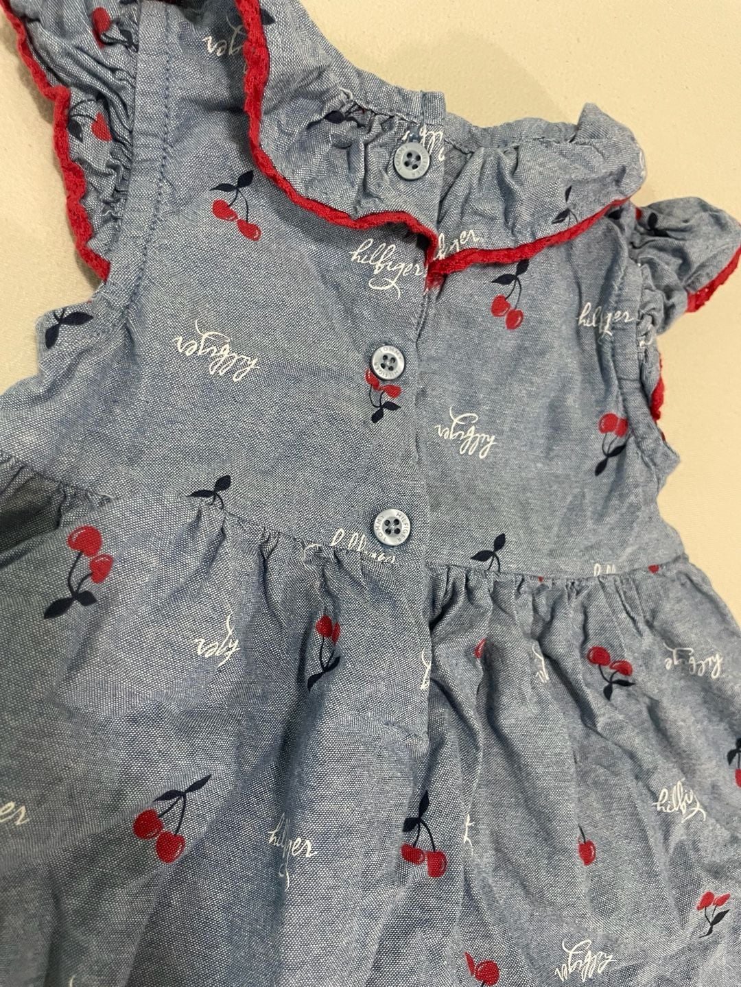 Tommy Hilfiger Baby Girl Chambray Cherry Print Ruffle Dress 24M 5