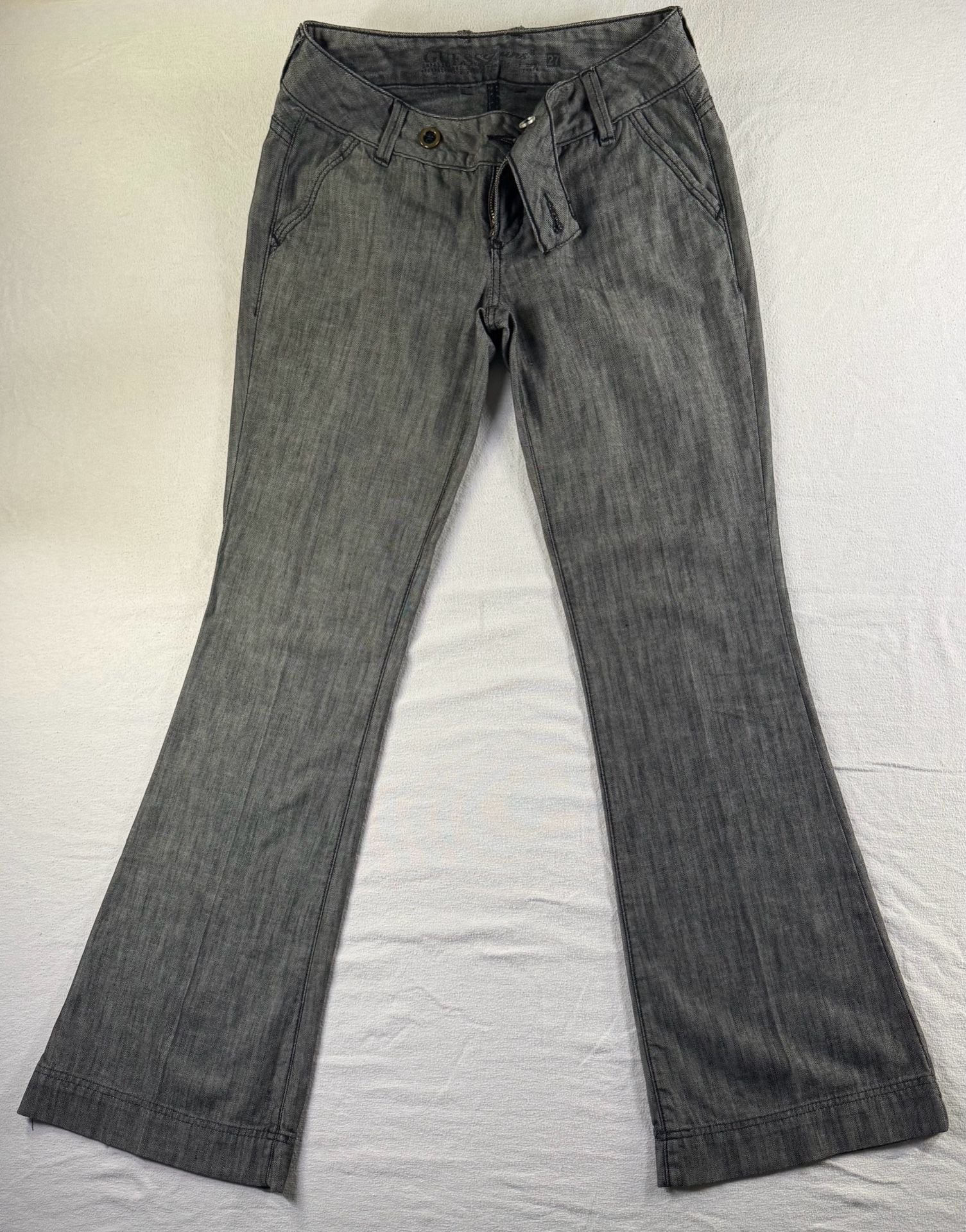 Guess Jeans Flare Trouser Size 27 Gray Herringbone Denim Pants 2
