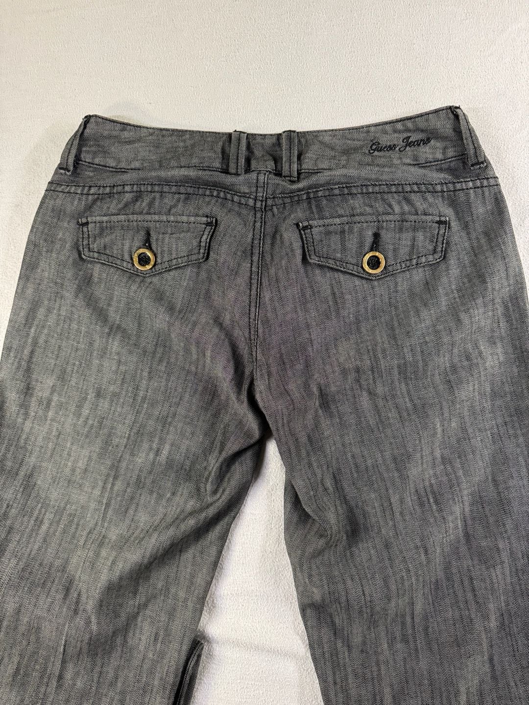 Guess Jeans Flare Trouser Size 27 Gray Herringbone Denim Pants 11