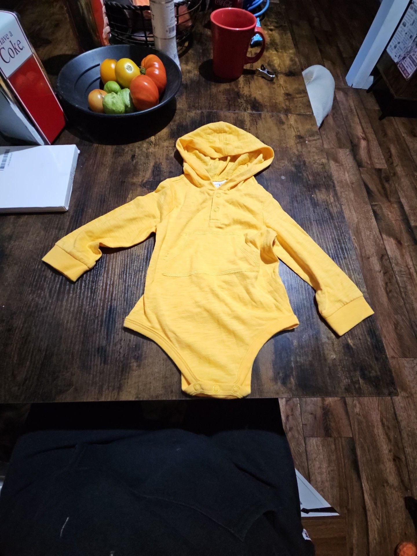 (517) First Impressions Hooded Bodysuit Size 12M Yellow 2