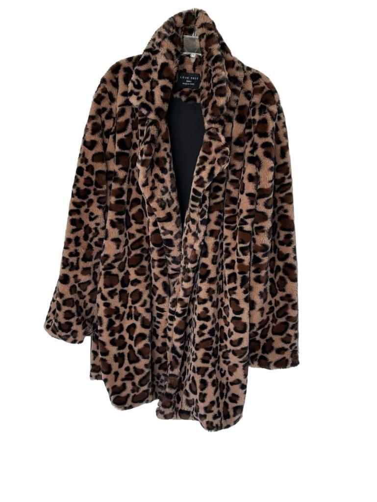 Love Tree Leopard Faux Fur Coat Size Small 2