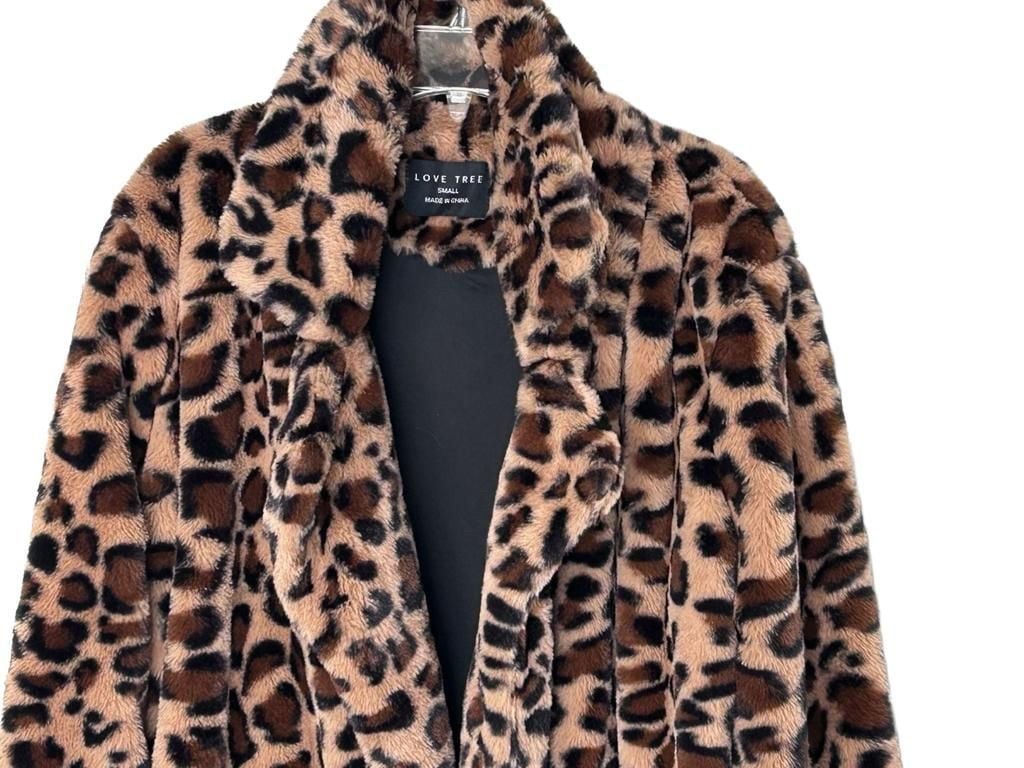 Love Tree Leopard Faux Fur Coat Size Small 3