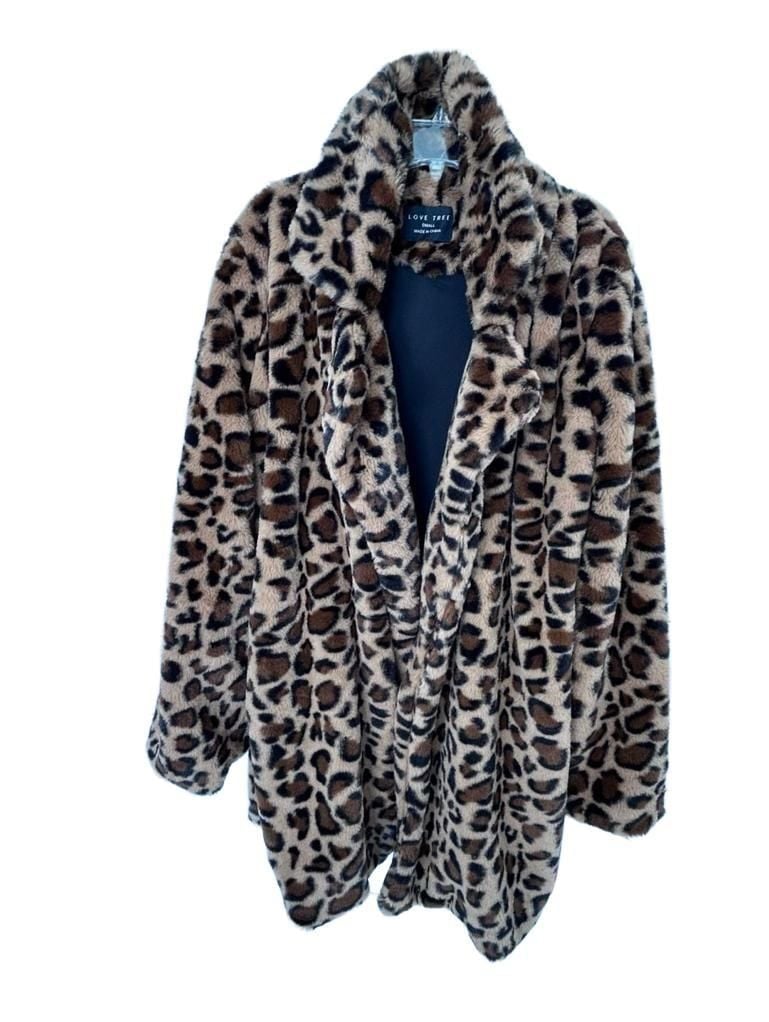 Love Tree Leopard Faux Fur Coat Size Small 5