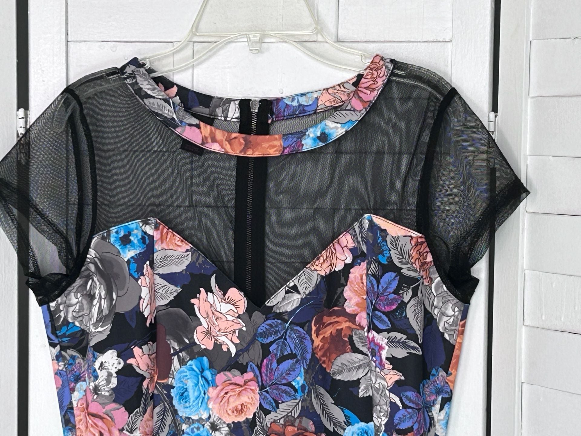 Vintage Bongo Floral Print Mesh Panel Dress Large 3