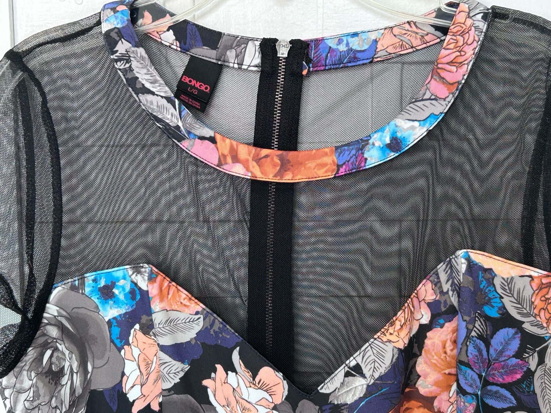 Vintage Bongo Floral Print Mesh Panel Dress Large 5