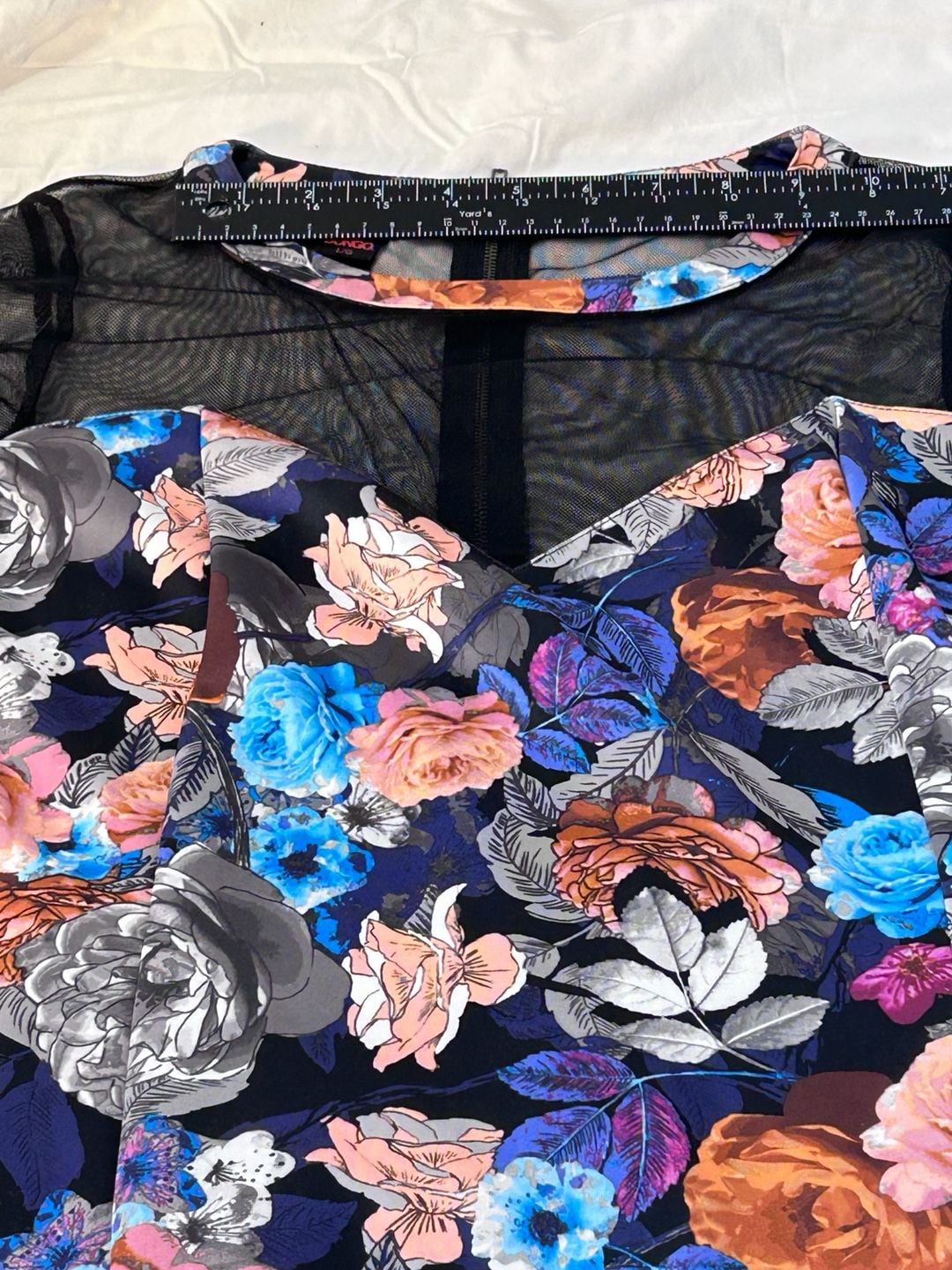 Vintage Bongo Floral Print Mesh Panel Dress Large 10