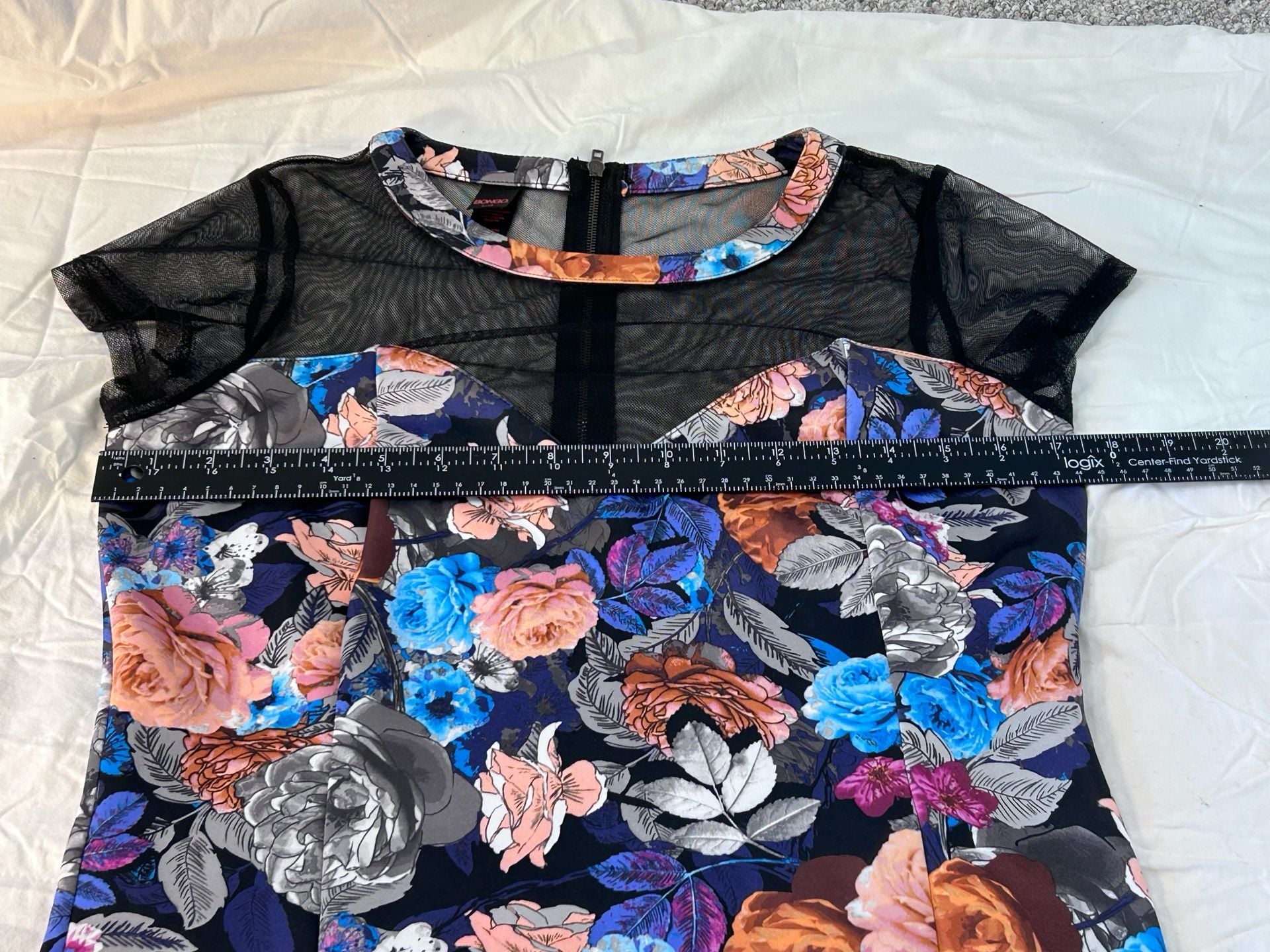 Vintage Bongo Floral Print Mesh Panel Dress Large 11
