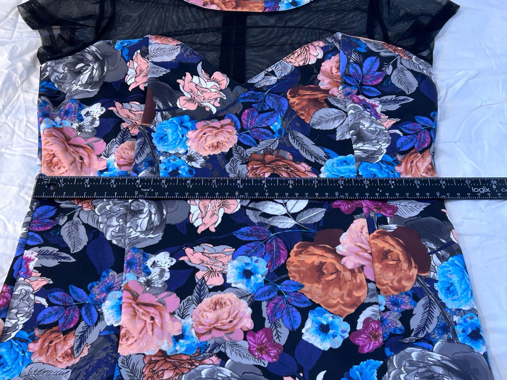 Vintage Bongo Floral Print Mesh Panel Dress Large 12