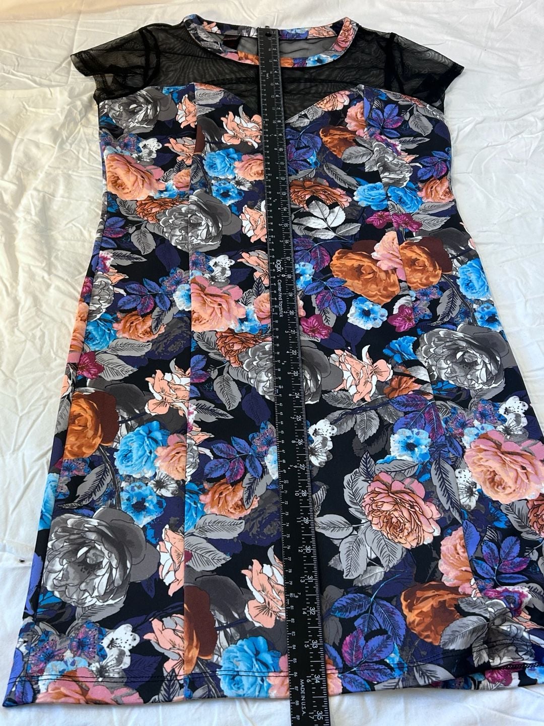 Vintage Bongo Floral Print Mesh Panel Dress Large 14
