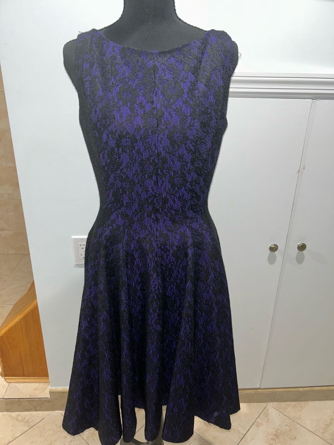 b michael AMERICA RED collection Dress Size 8 Purple Black Lace Sleeveless 2