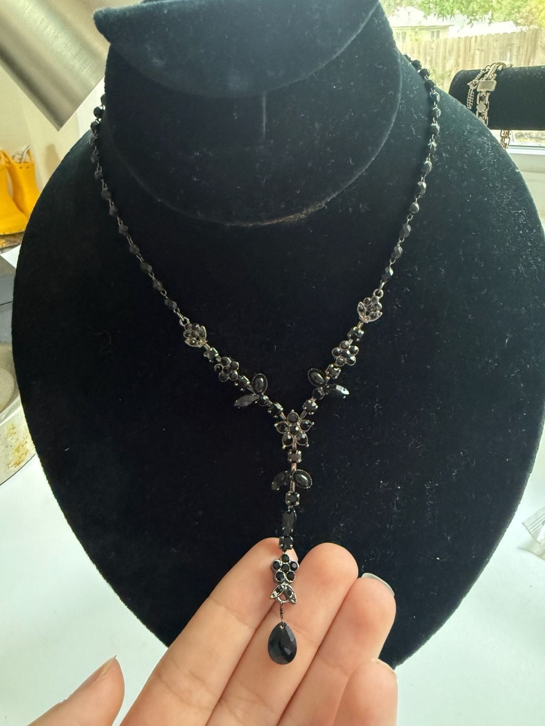 Liz Claiborne Black Rhinestone Y Drop Necklace 2