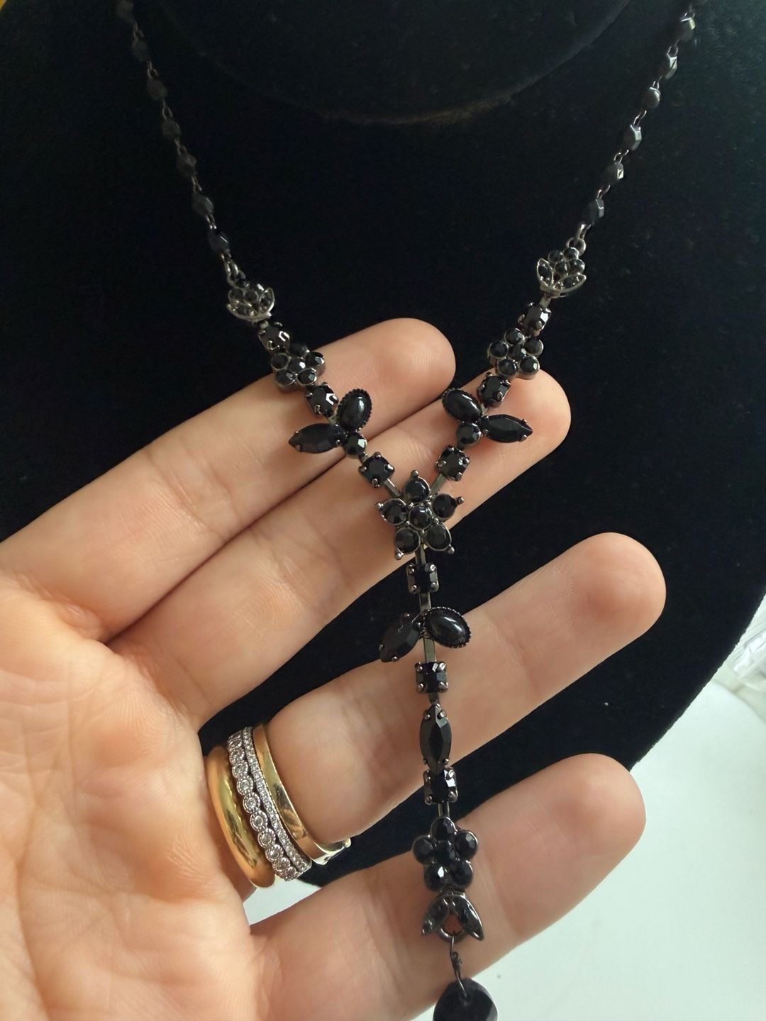 Liz Claiborne Black Rhinestone Y Drop Necklace 3