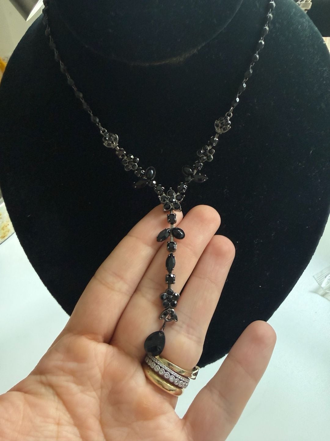 Liz Claiborne Black Rhinestone Y Drop Necklace 4