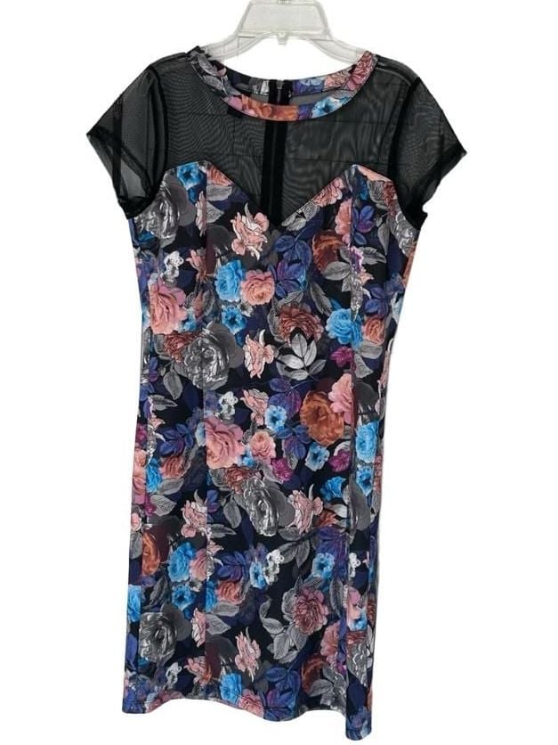 Vintage Bongo Floral Print Mesh Panel Dress Large 2