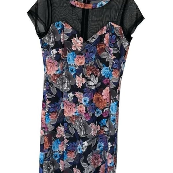 Vintage Bongo Floral Print Mesh Panel Dress Large