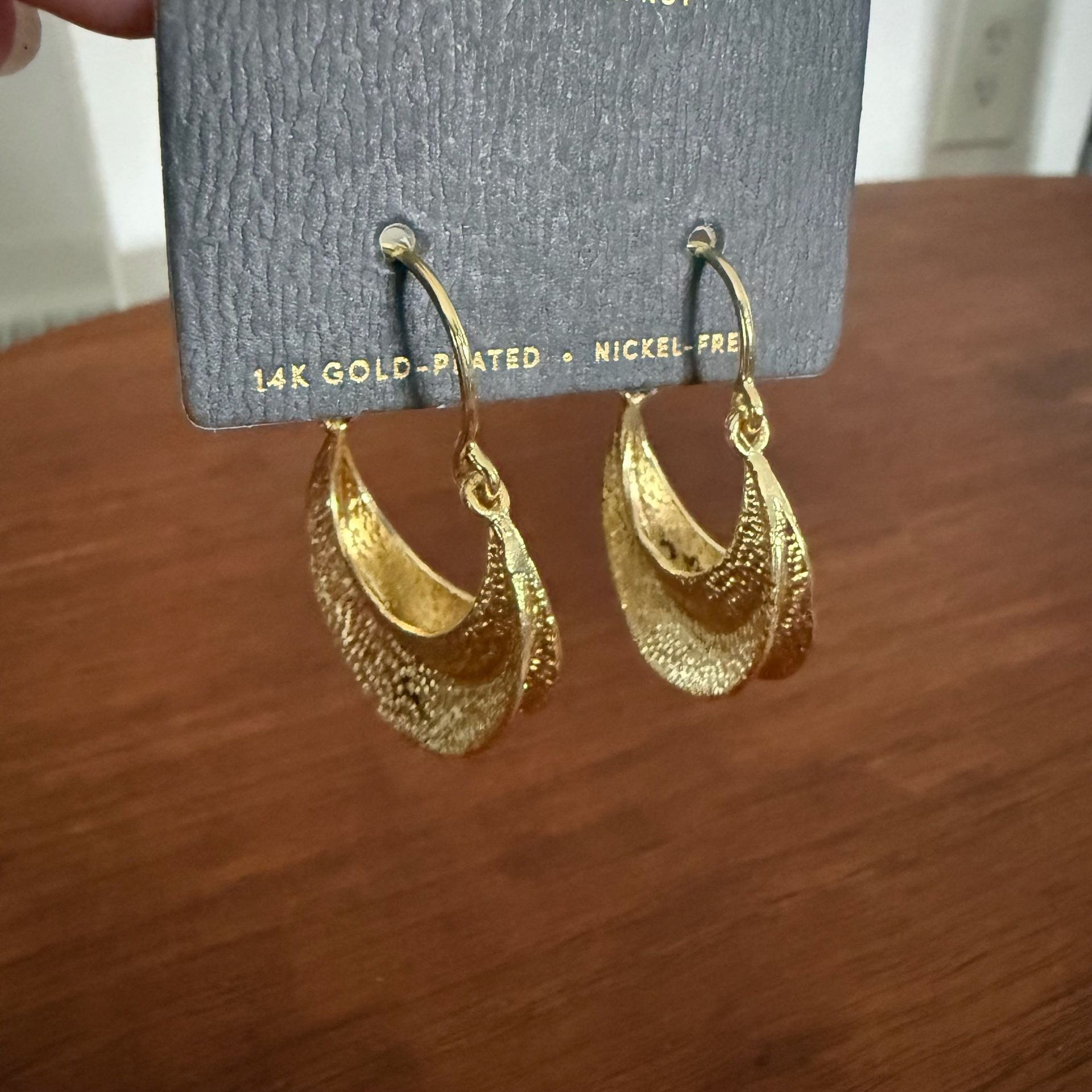 Aura Collection 14K Gold Plated Hammered Crescent Hoop Earrings 2