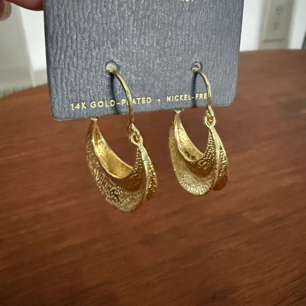Aura Collection 14K Gold Plated Hammered Crescent Hoop Earrings