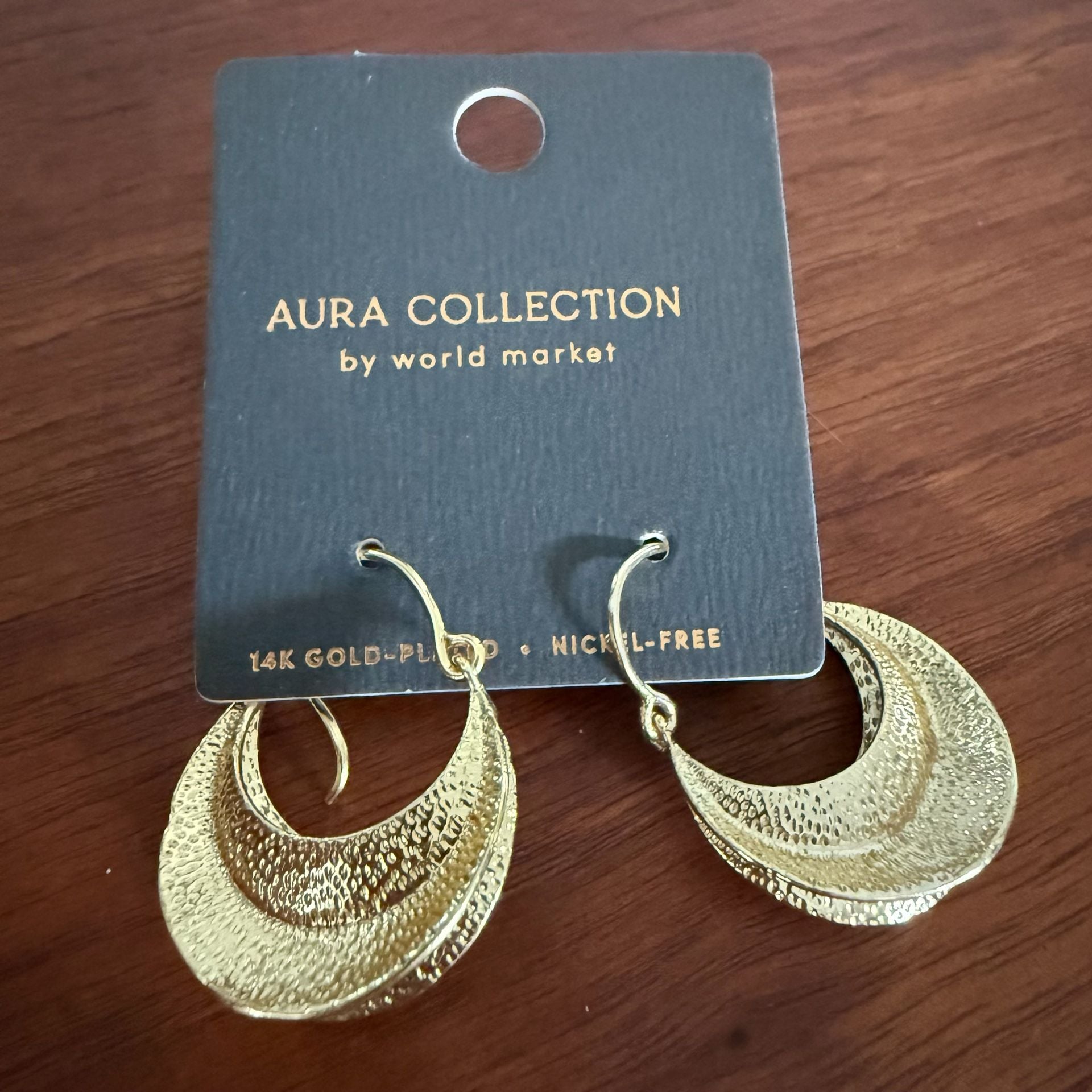 Aura Collection 14K Gold Plated Hammered Crescent Hoop Earrings 3