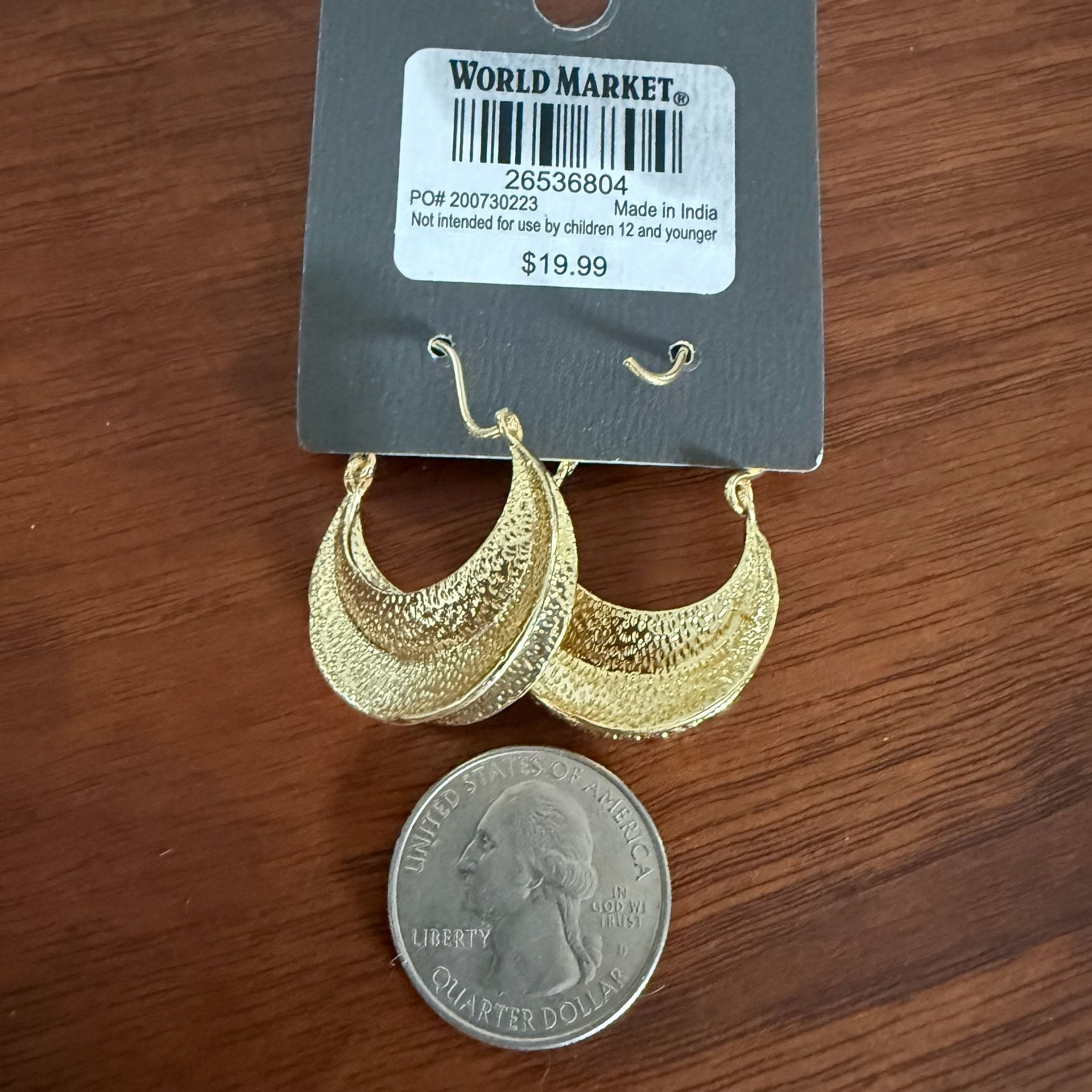 Aura Collection 14K Gold Plated Hammered Crescent Hoop Earrings 4