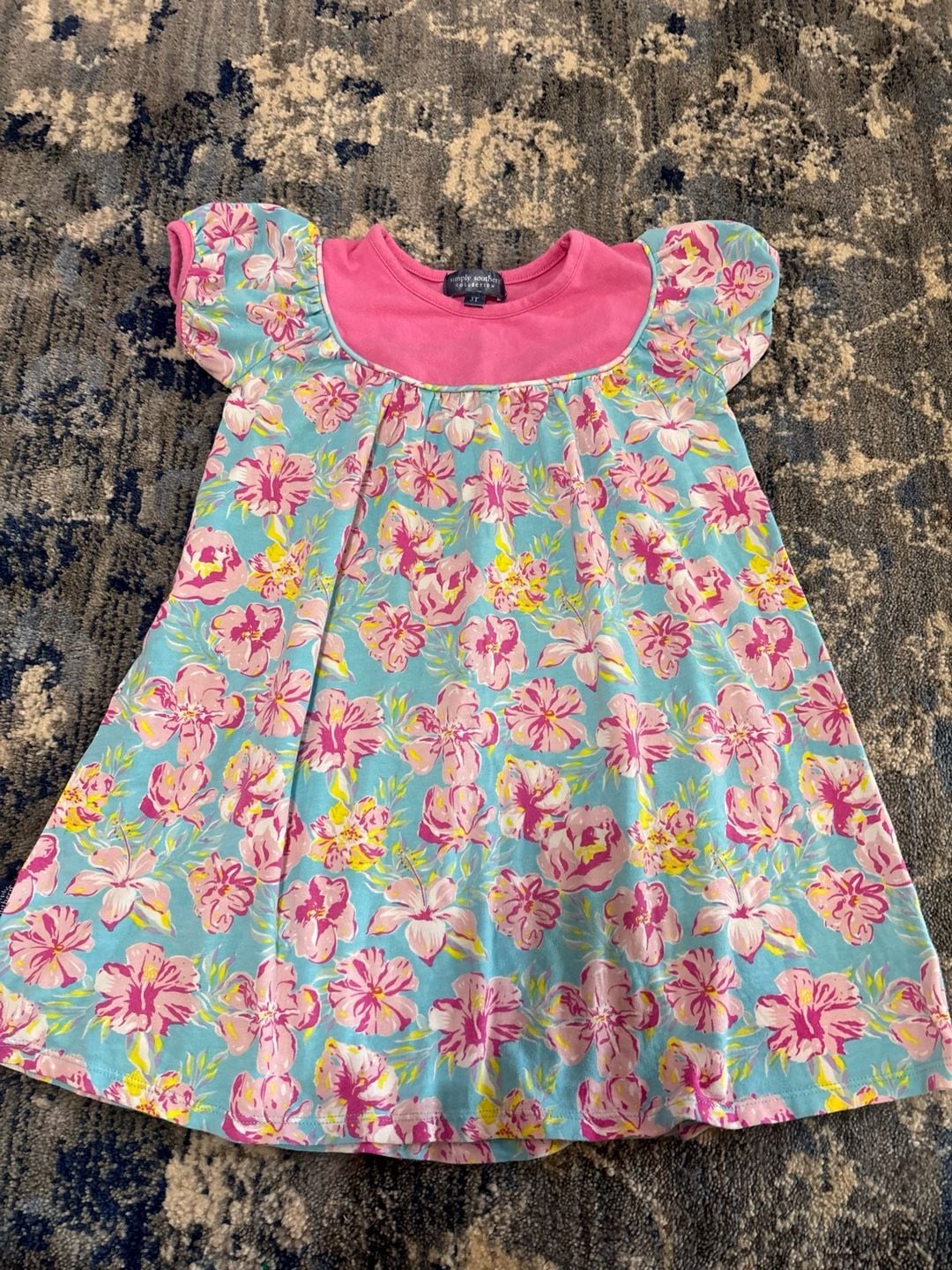 Simply Southern Floral Dress Size 3T Blue Pink 1