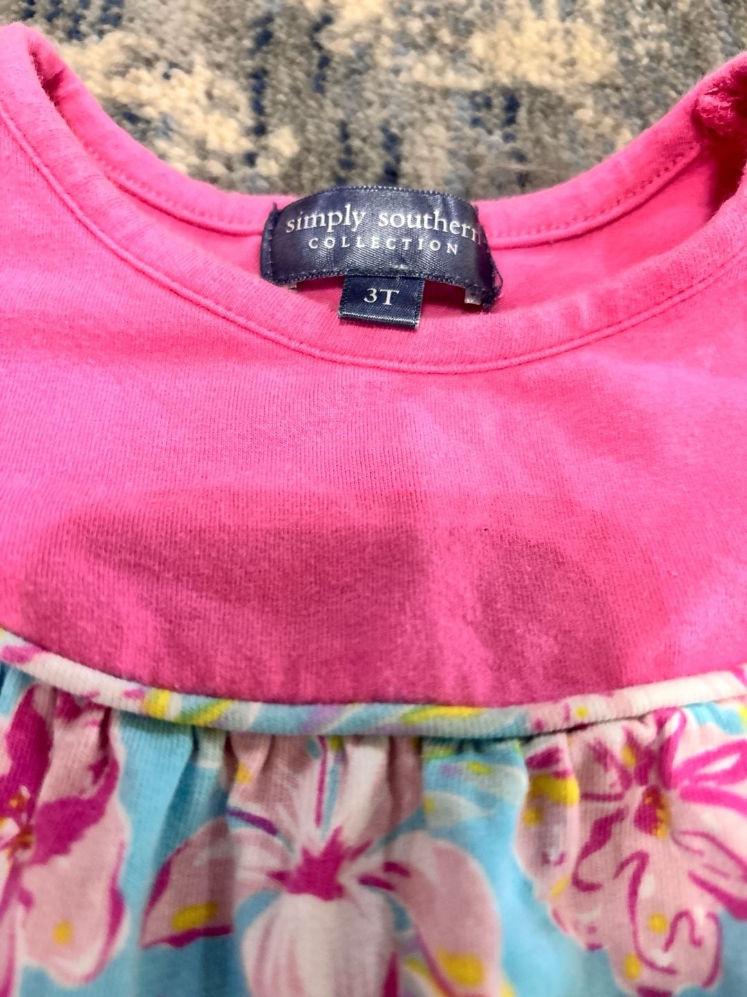 Simply Southern Floral Dress Size 3T Blue Pink 3