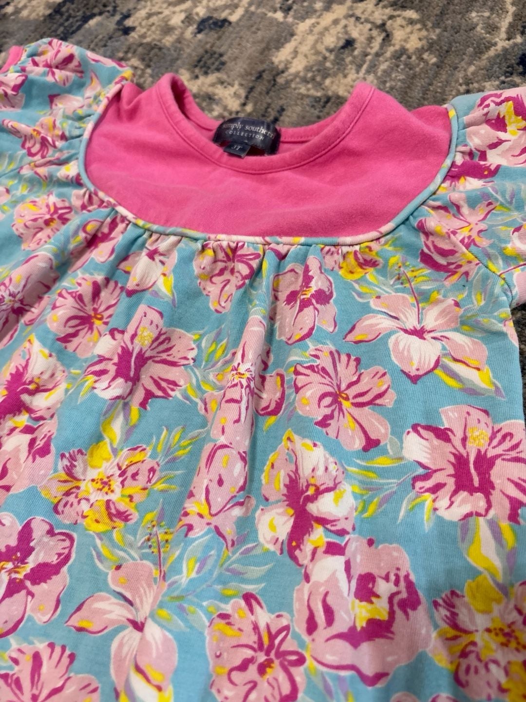 Simply Southern Floral Dress Size 3T Blue Pink 5