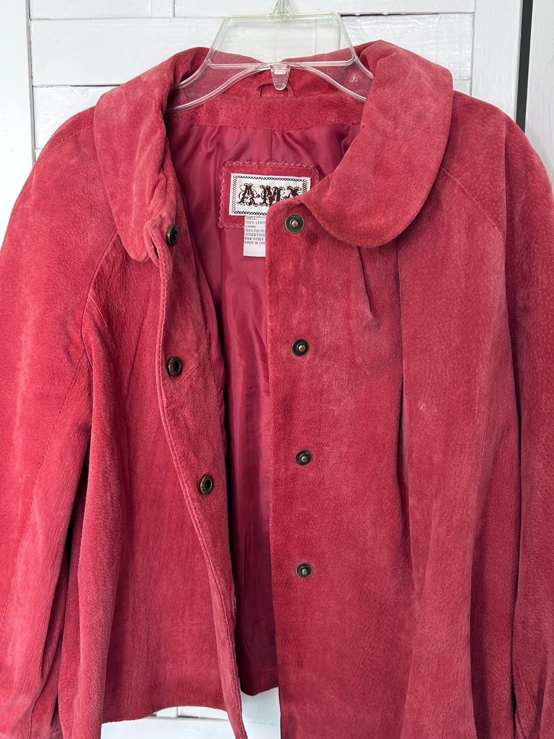 AMX Suede Jacket Size M Pink Leather Snap Button Peter Pan Collar 2