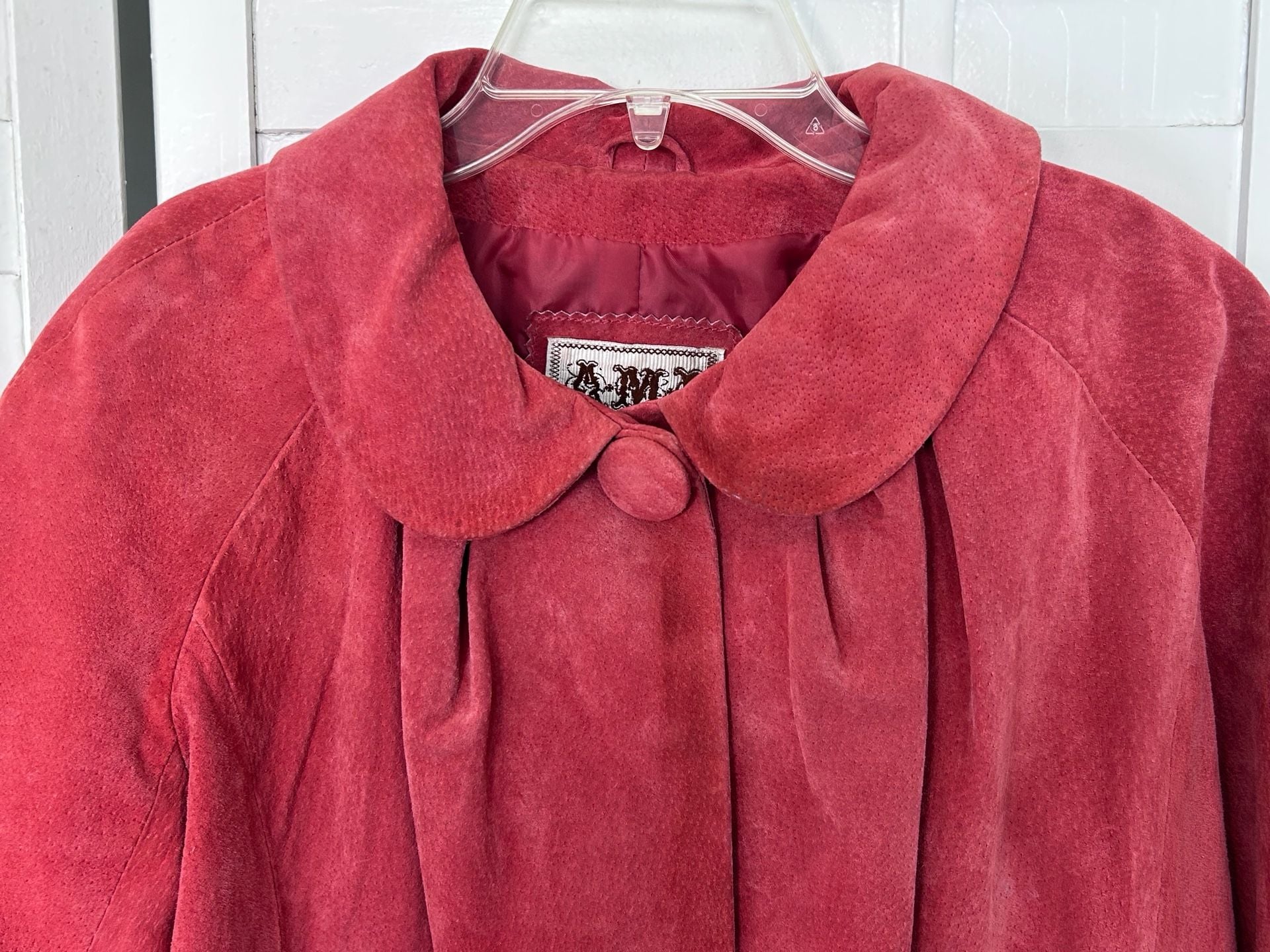 AMX Suede Jacket Size M Pink Leather Snap Button Peter Pan Collar 4