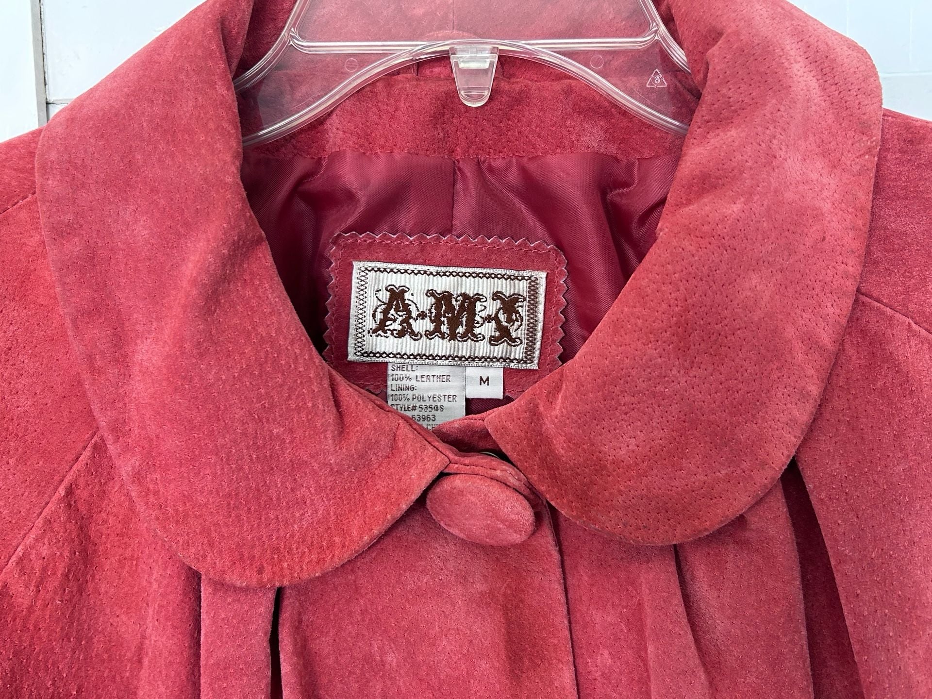 AMX Suede Jacket Size M Pink Leather Snap Button Peter Pan Collar 5