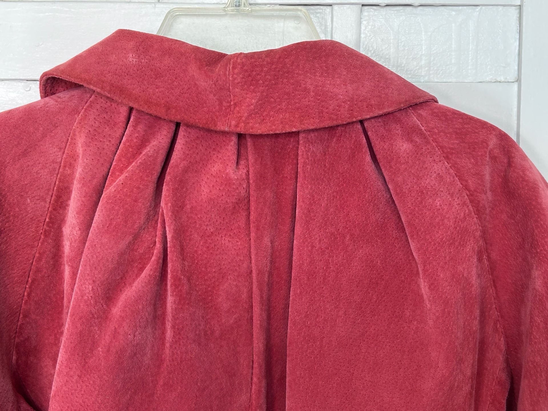 AMX Suede Jacket Size M Pink Leather Snap Button Peter Pan Collar 6