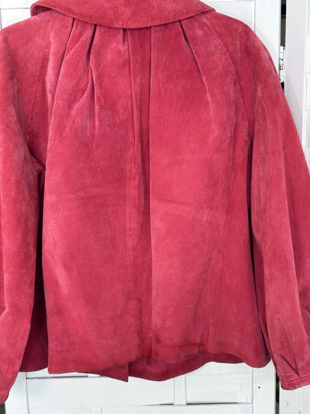 AMX Suede Jacket Size M Pink Leather Snap Button Peter Pan Collar 7