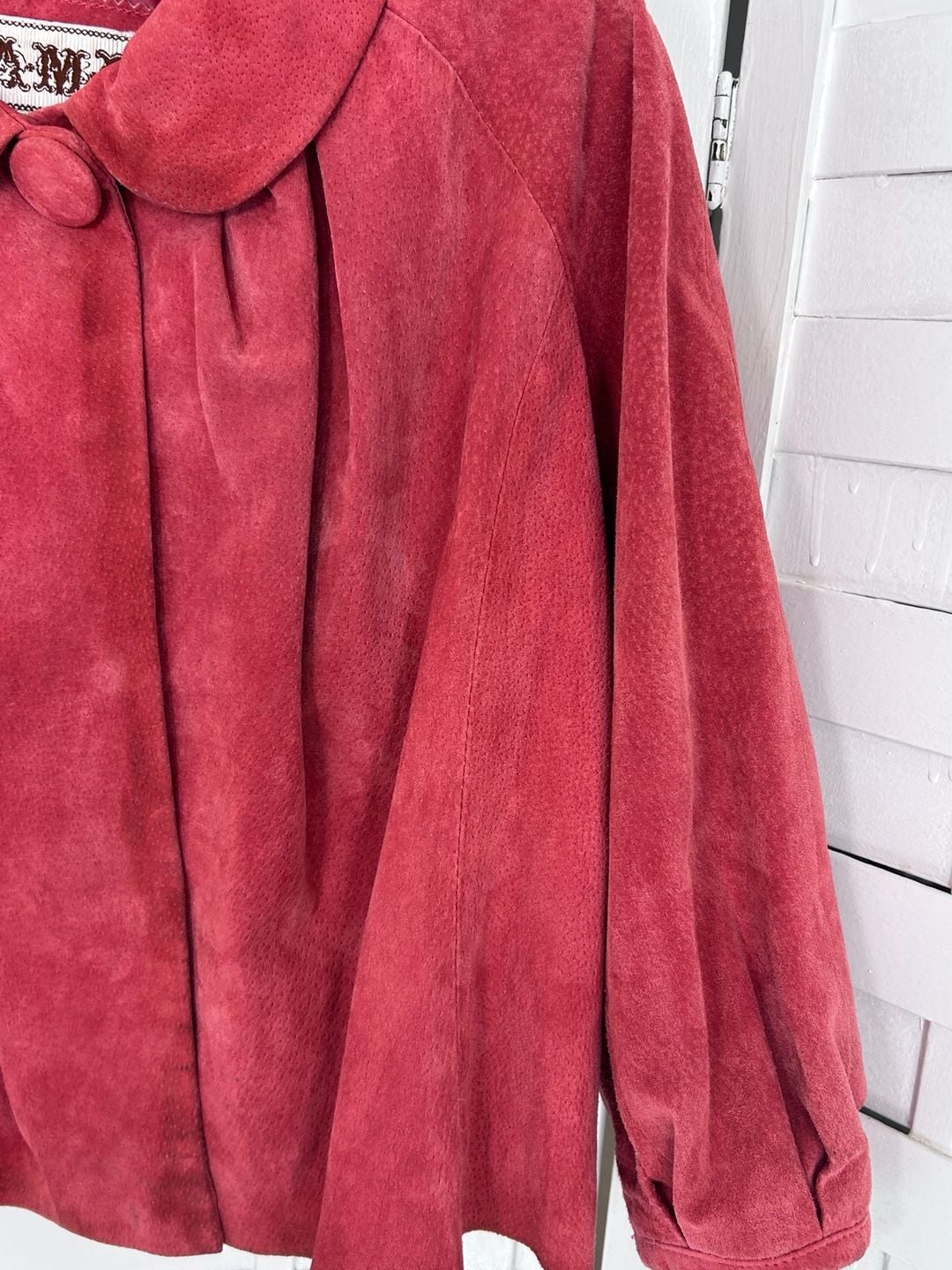 AMX Suede Jacket Size M Pink Leather Snap Button Peter Pan Collar 8