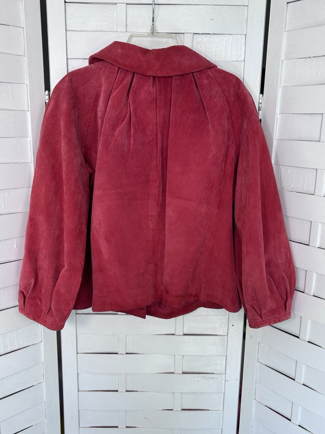 AMX Suede Jacket Size M Pink Leather Snap Button Peter Pan Collar 9