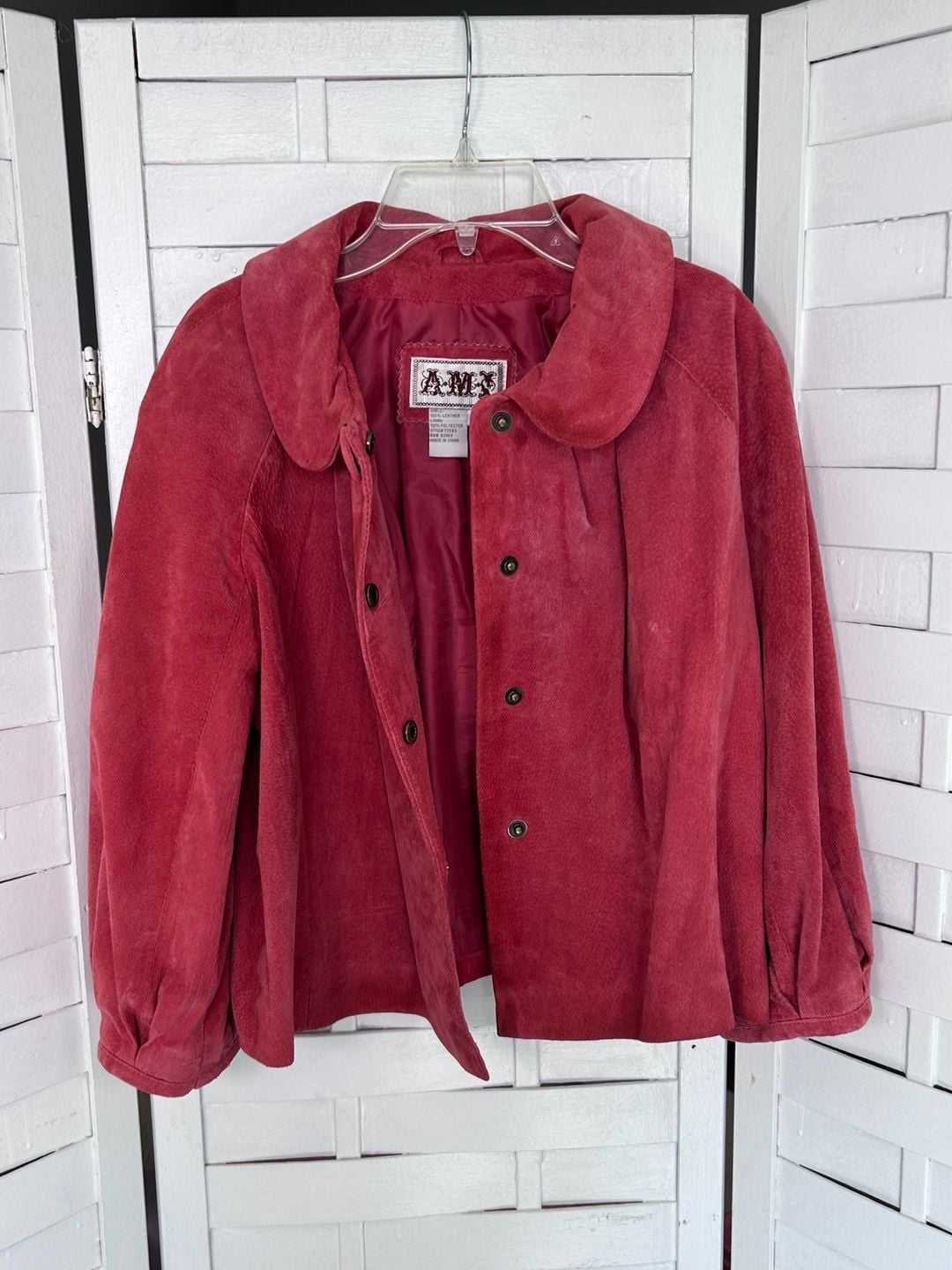 AMX Suede Jacket Size M Pink Leather Snap Button Peter Pan Collar 10