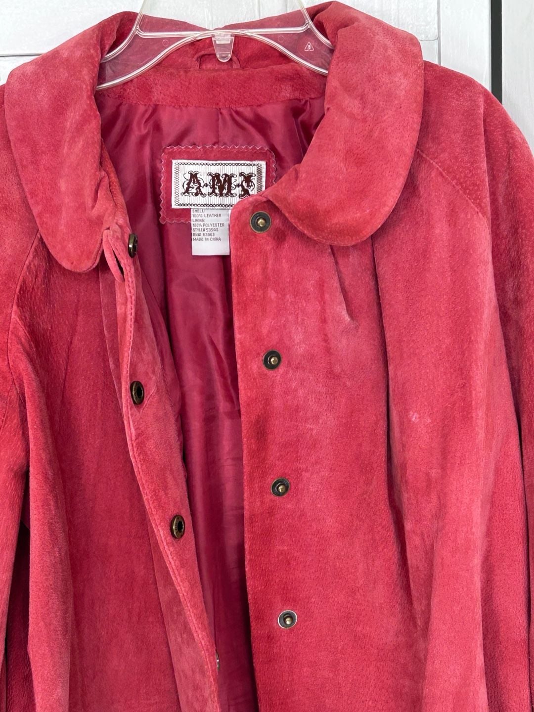AMX Suede Jacket Size M Pink Leather Snap Button Peter Pan Collar 11