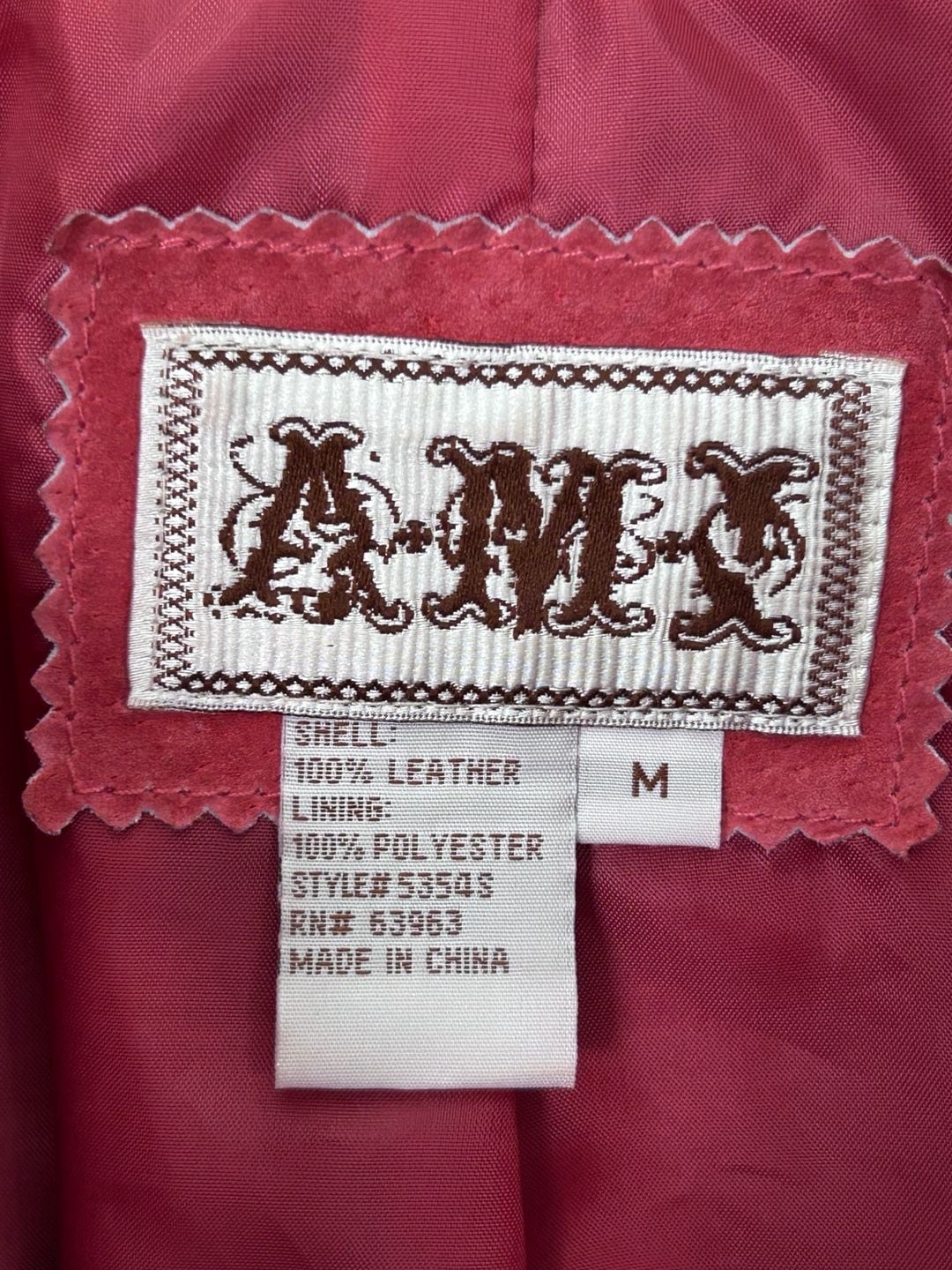 AMX Suede Jacket Size M Pink Leather Snap Button Peter Pan Collar 12