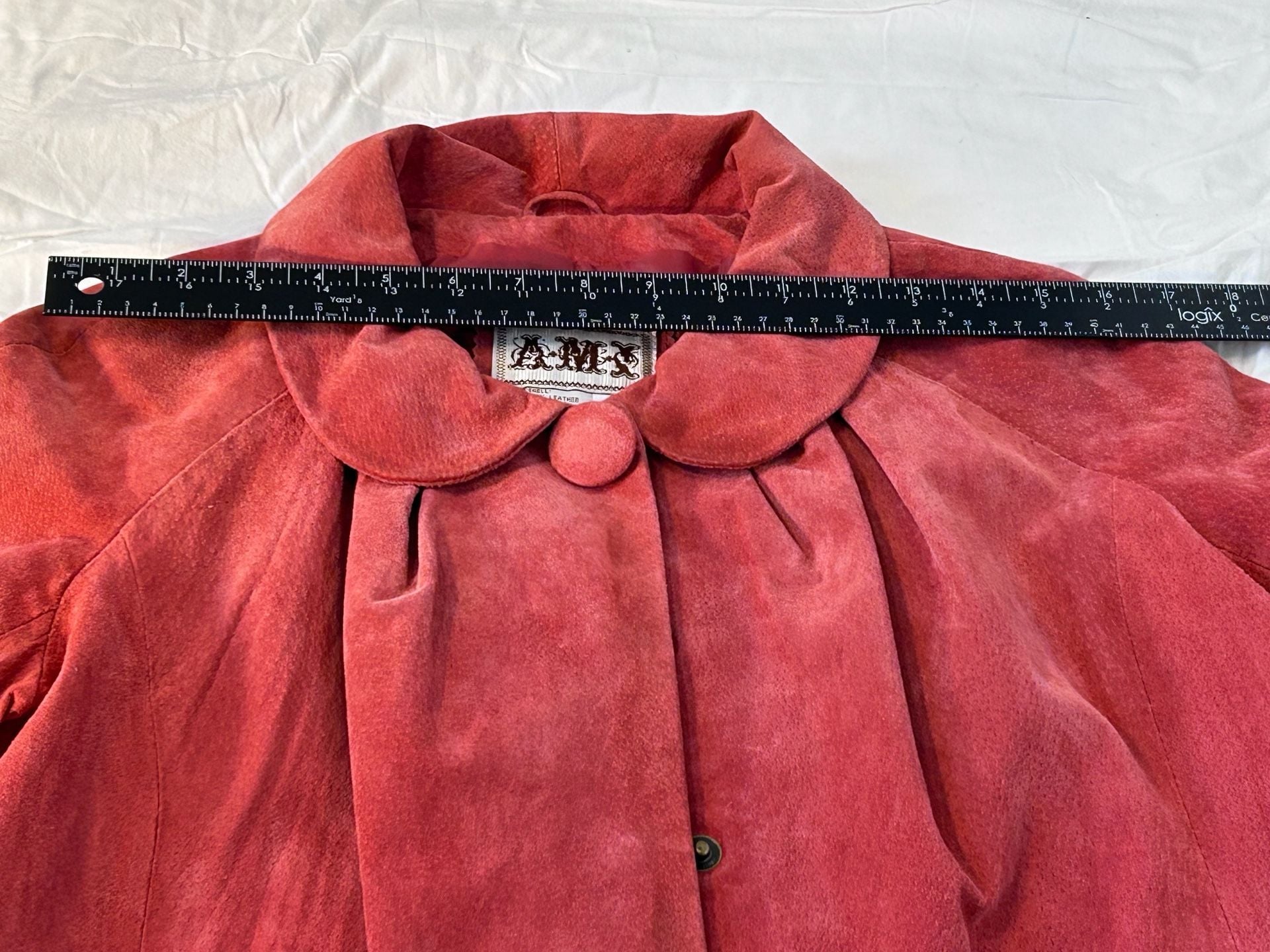 AMX Suede Jacket Size M Pink Leather Snap Button Peter Pan Collar 13