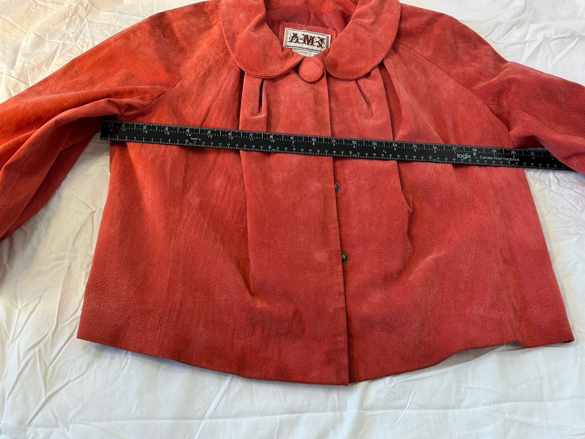 AMX Suede Jacket Size M Pink Leather Snap Button Peter Pan Collar 14
