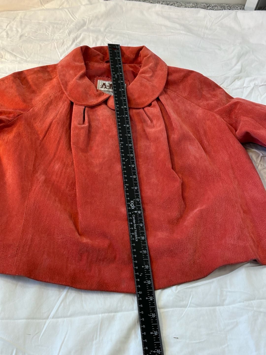 AMX Suede Jacket Size M Pink Leather Snap Button Peter Pan Collar 15