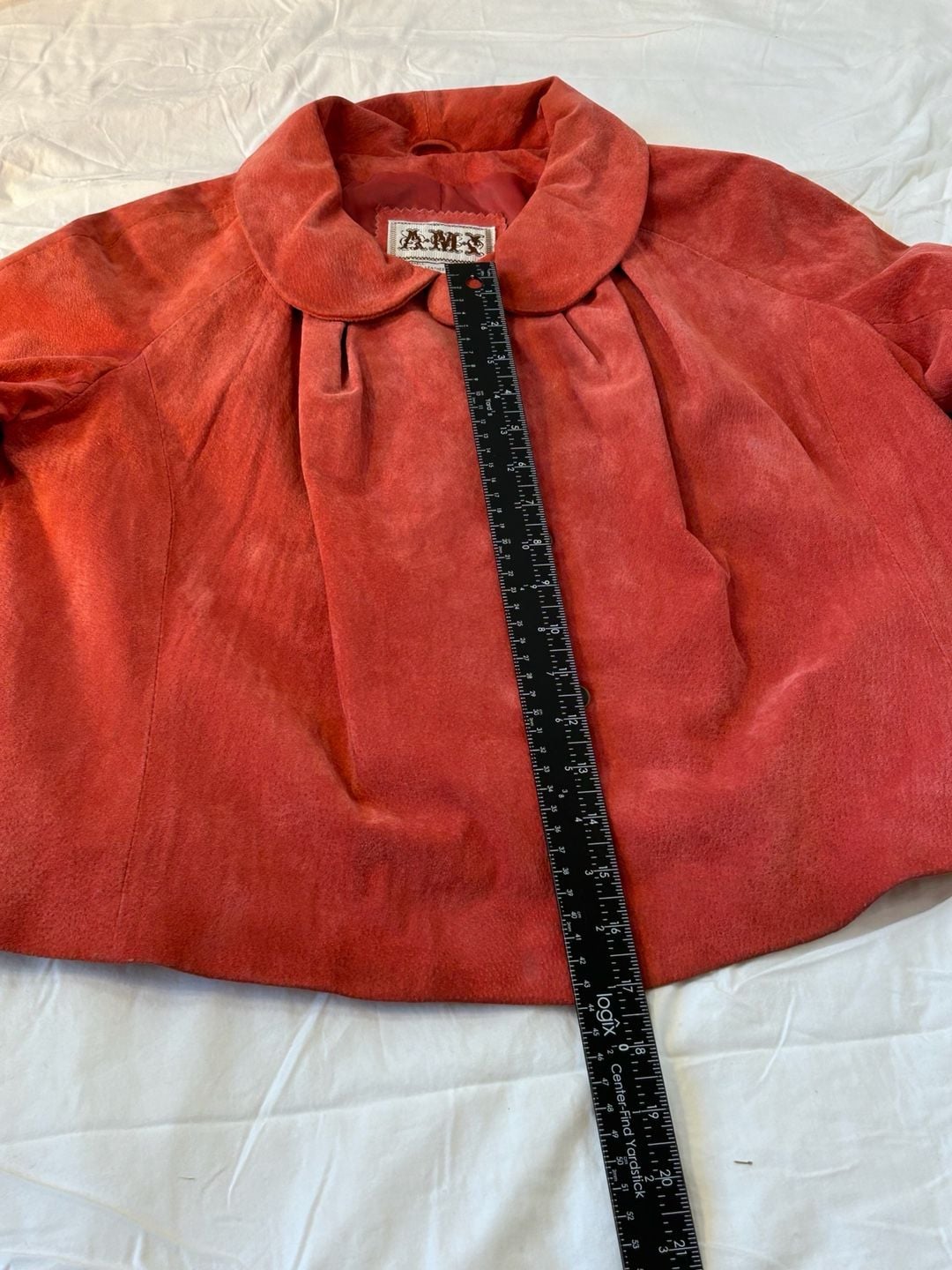 AMX Suede Jacket Size M Pink Leather Snap Button Peter Pan Collar 16