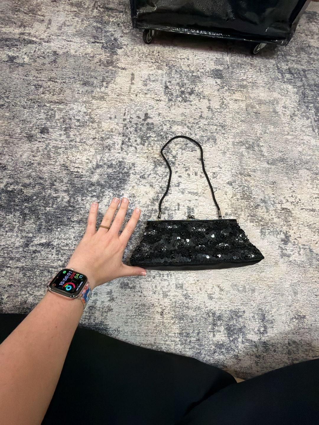 Vintage Black Sequin Kiss Clasp Evening Bag Handbag 3
