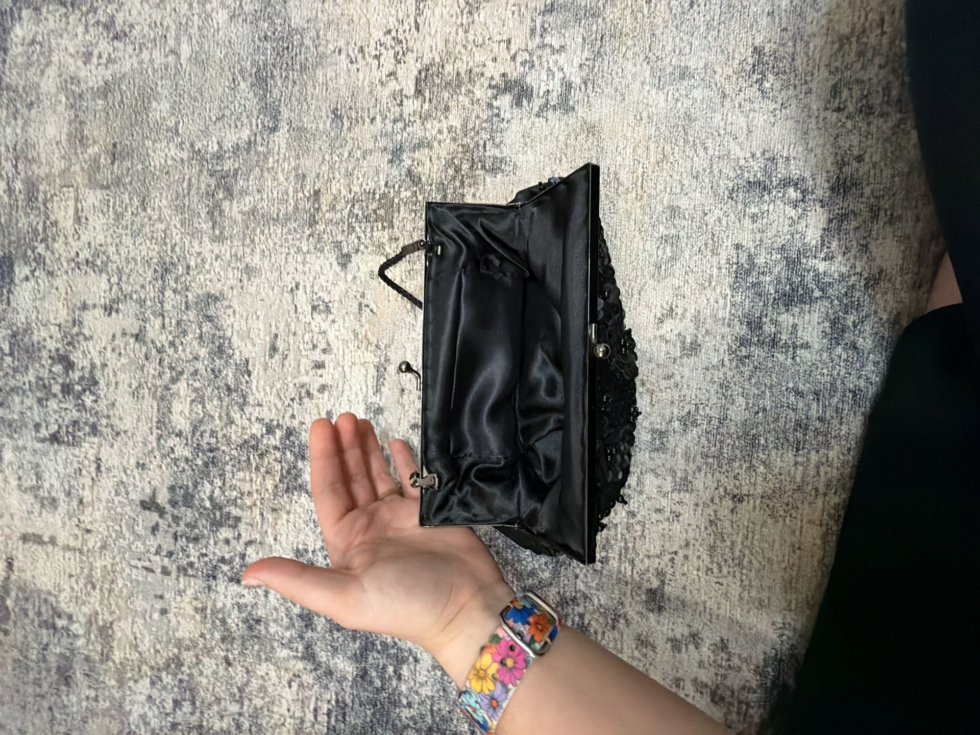 Vintage Black Sequin Kiss Clasp Evening Bag Handbag 4