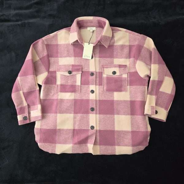Elan Plaid Shirt Jacket Pink Cream Mauve Oversized Shacket Women's Medium
