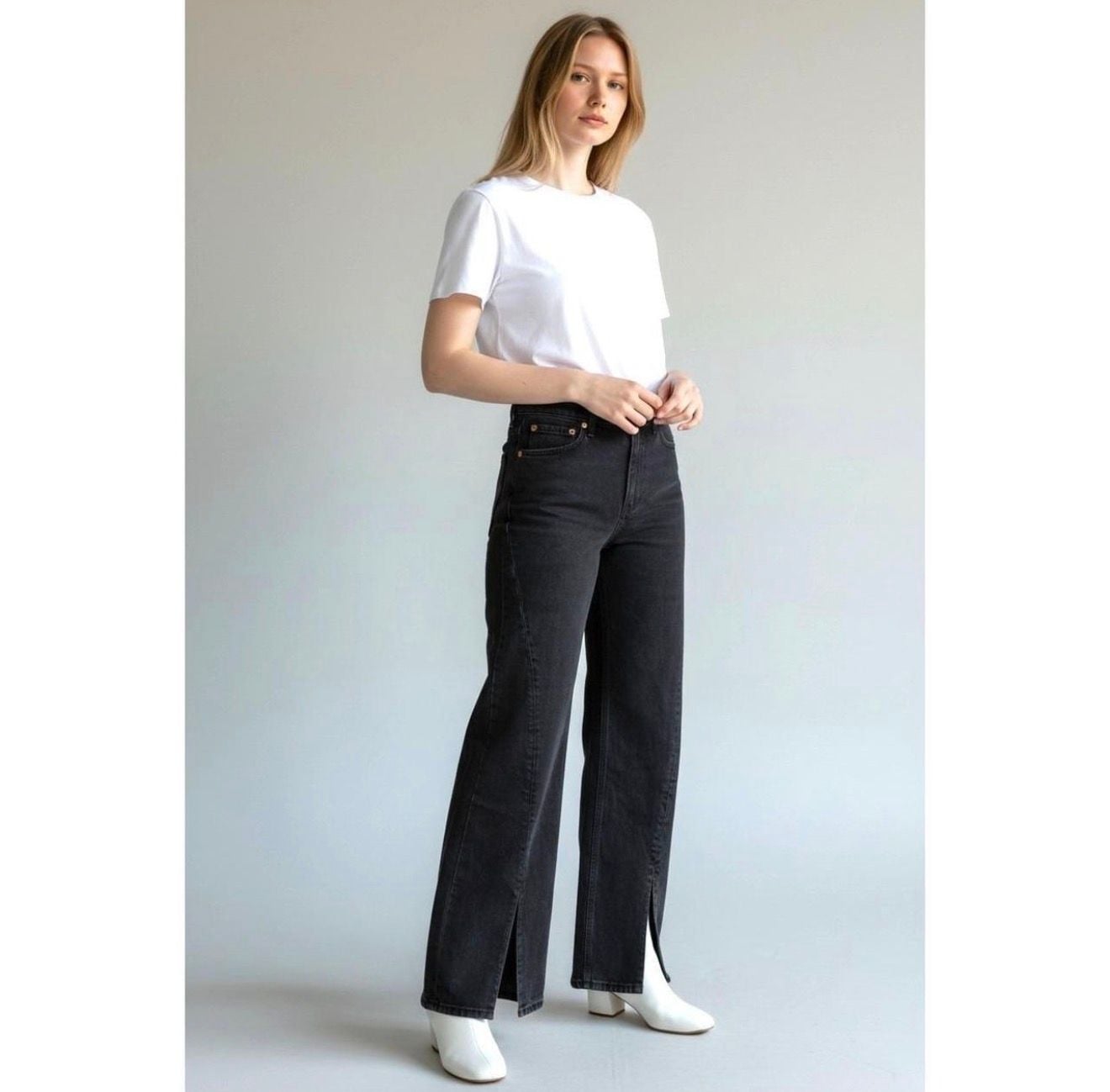 Abercrombie & Fitch The 90s Relaxed Jean High Rise Split Hem Black Jeans Size 27 2