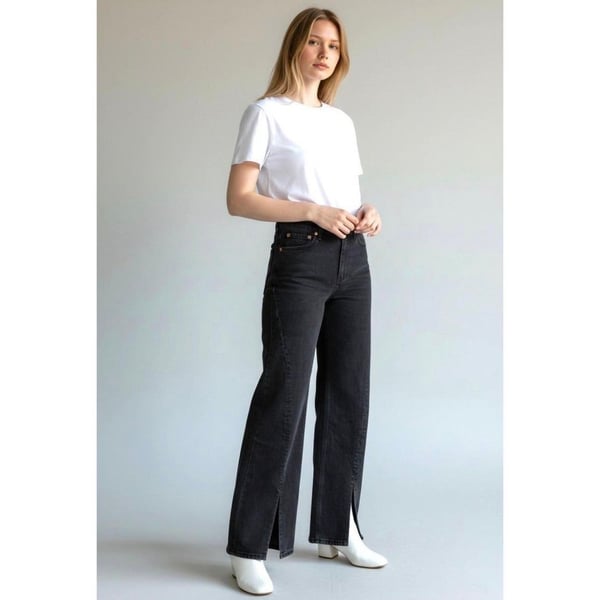 Abercrombie & Fitch The 90s Relaxed Jean High Rise Split Hem Black Jeans Size 27