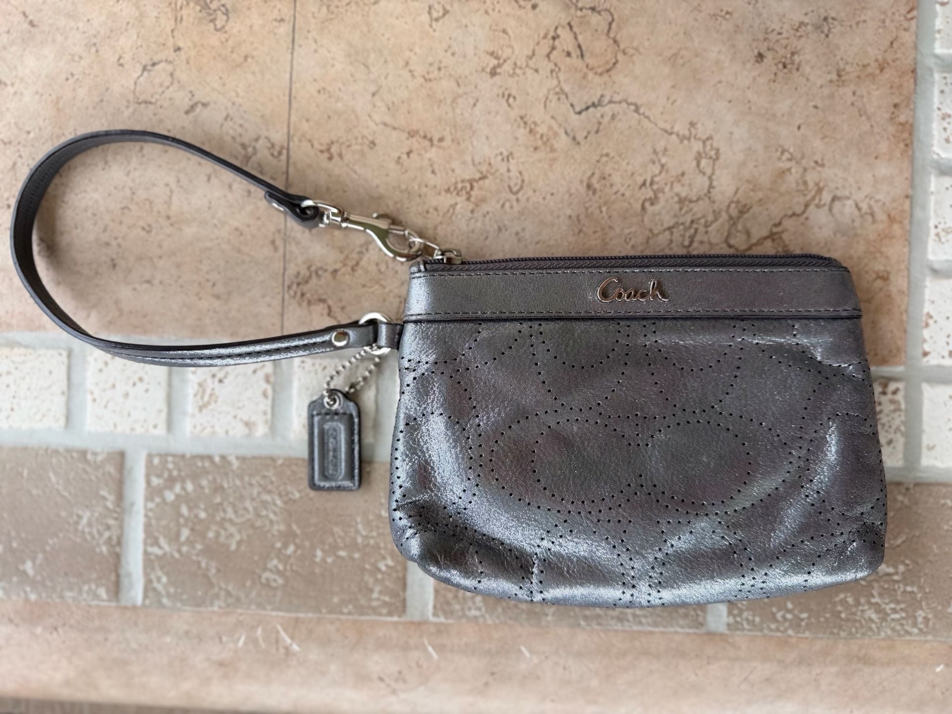 Coach Perforated Signature Silver Wristlet F45561 2