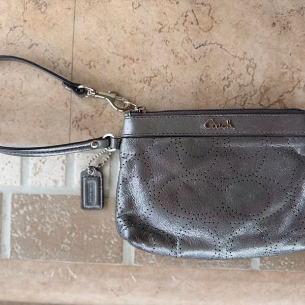 Coach Perforated Signature Silver Wristlet F45561