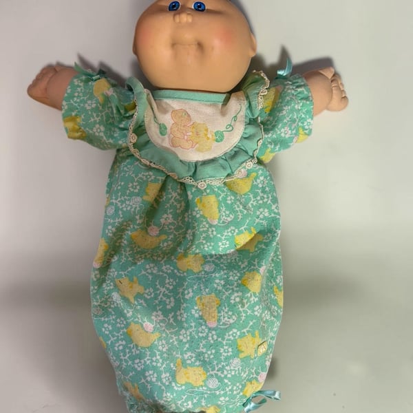 Cabbage Patch Kids Vintage 1985 Coleco era Premie Doll Blue Eyes Green Floral