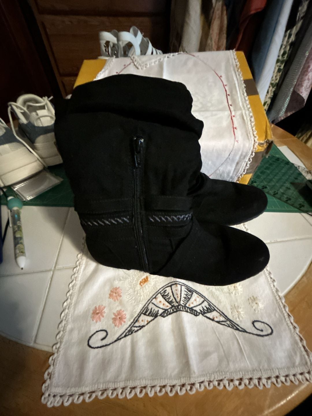 Black Slouch Boots Side Zip Mid Calf 1