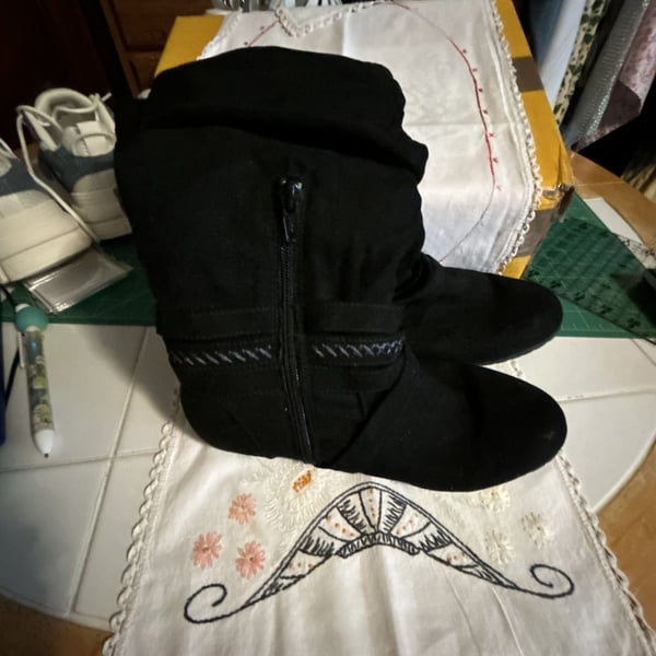 Black Slouch Boots Side Zip Mid Calf